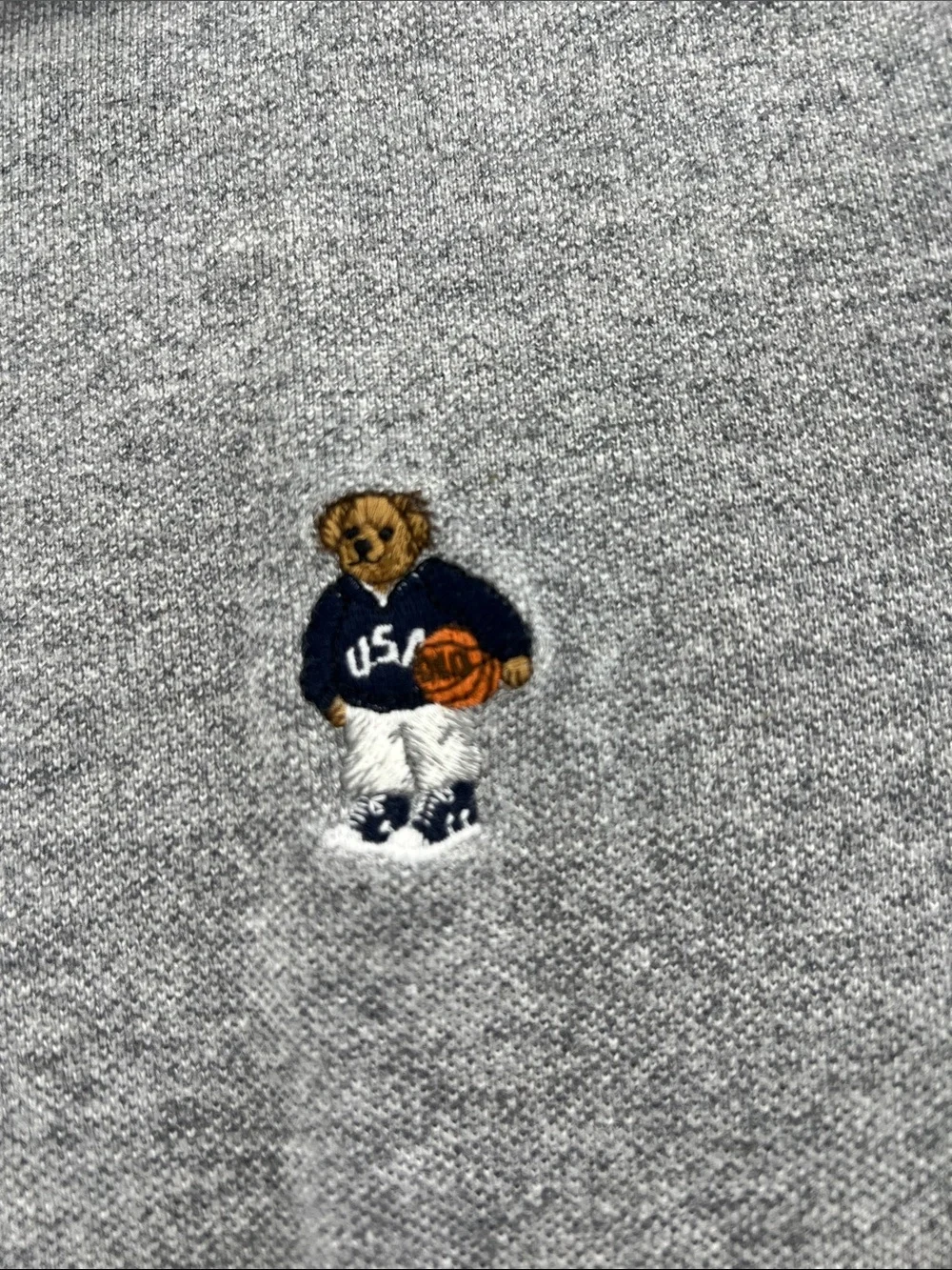 Polo Ralph Lauren Men’s Gray Heather Polo custom fit Basketball USA Bear Patch L